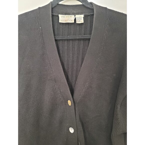 Preview Basics Y2k Black Cardigan Women's XL Ribbed Design Button Closure - Picture 14 of 14